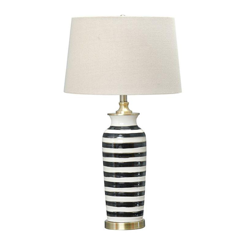 Black and White Striped Ceramic Table Lamp with Linen Shade