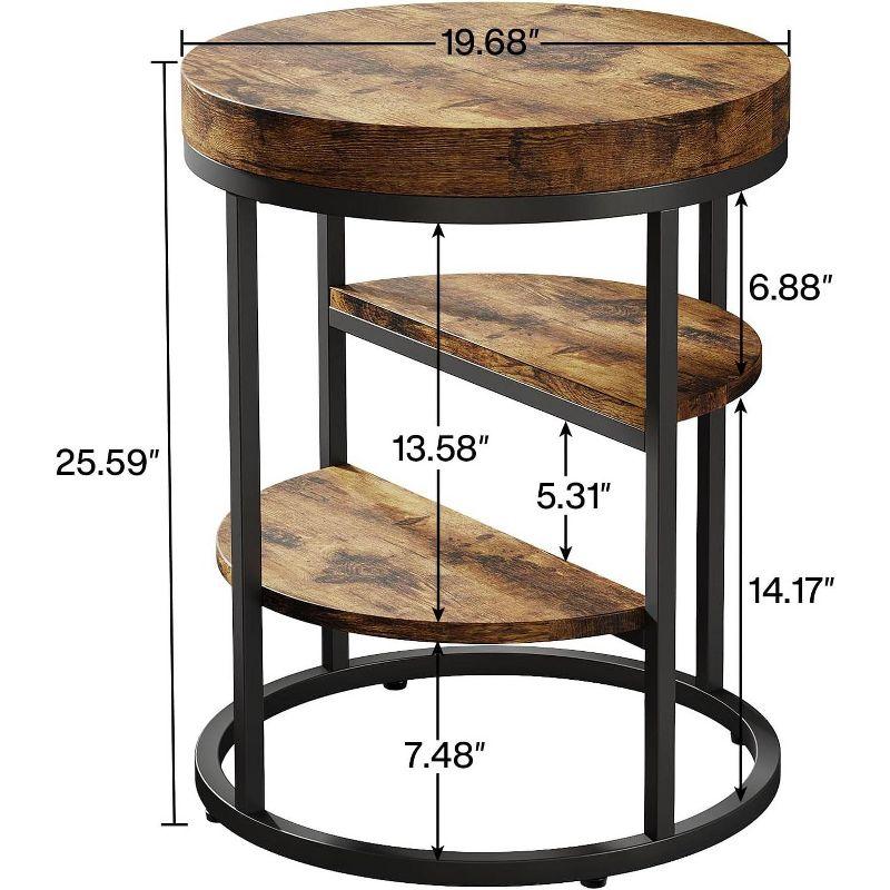 Hommoo Round End Table, Small Side Table with 3-Tier Shelves