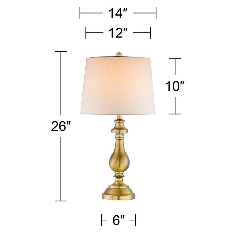 Regency Hill Traditional Table Lamp 26" High Antique Brass Candlestick White Fabric Drum Shade for Living Room Family Bedroom Bedside