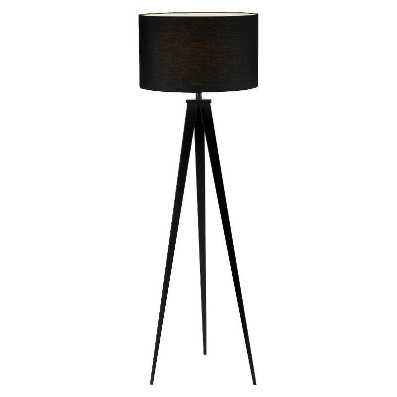 Matte Black Tripod Floor Lamp with Drum Shade