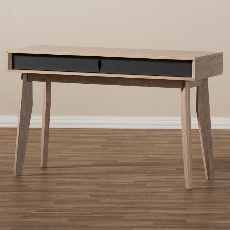 Fella Mid-Century Modern 2-Drawer Study Desk: Oak & Gray Finish - Baxton Studio