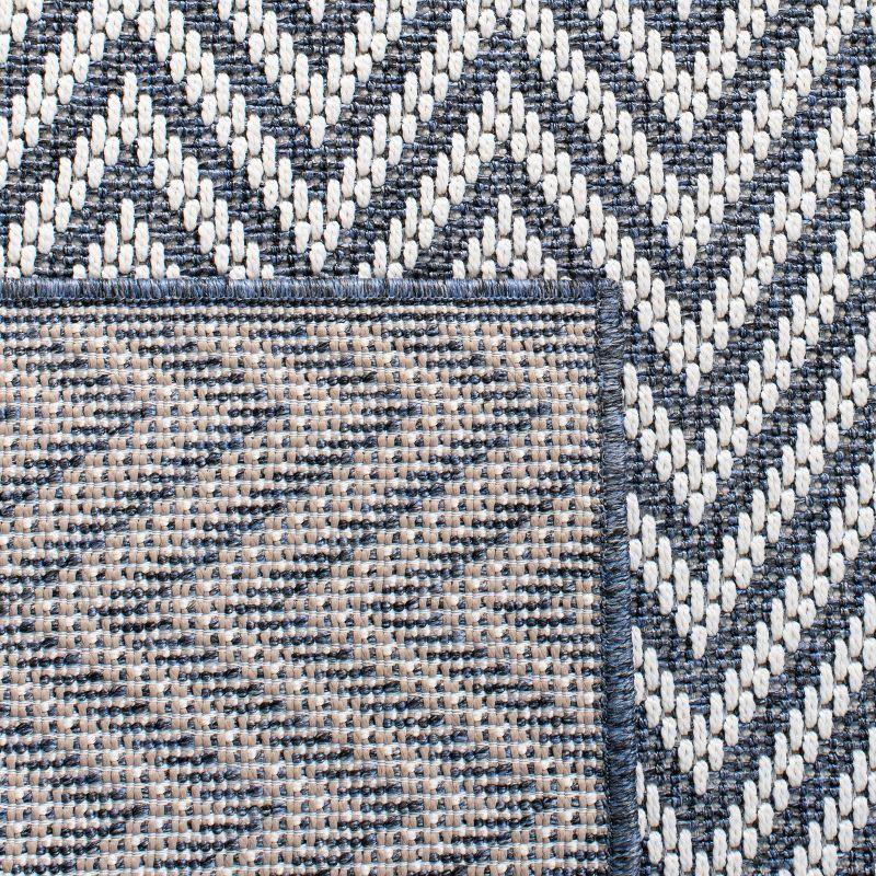 Blue Geometric Flat Woven Rectangular Washable Rug