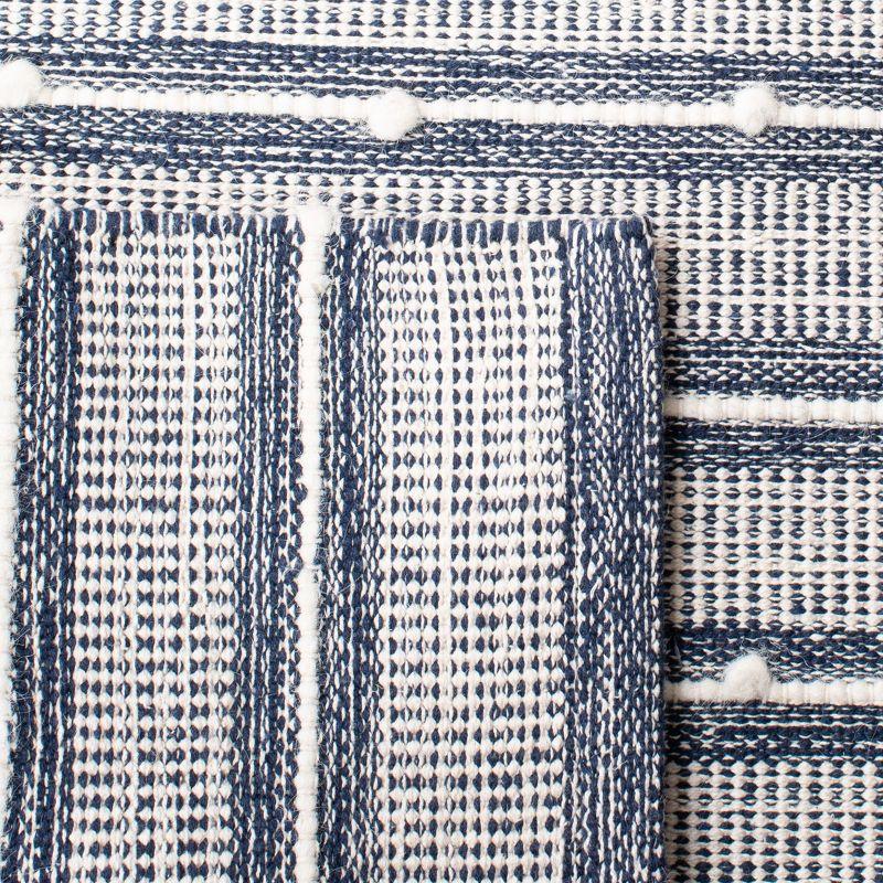 Handwoven Navy Blue Striped Kilim Square Wool-Cotton Rug