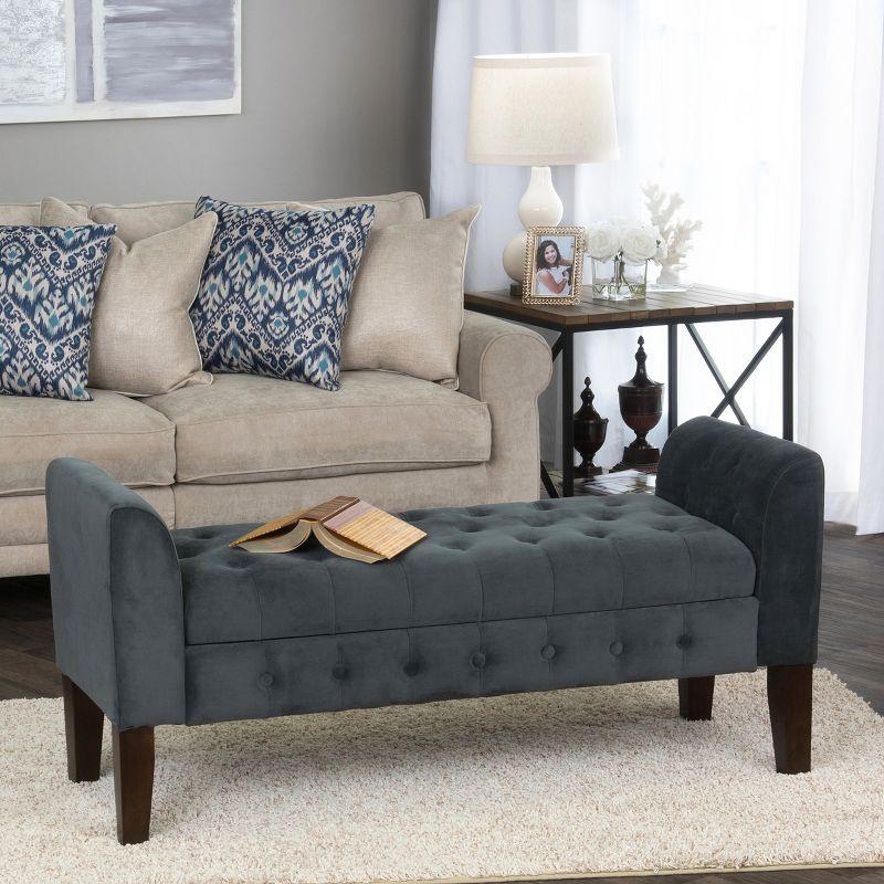 Luxurious Dark Gray Velvet Tufted Storage Settee Bench