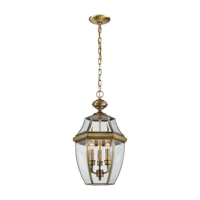 Ashford Antique Brass 3-Light Outdoor Hanging Lantern with Clear Glass