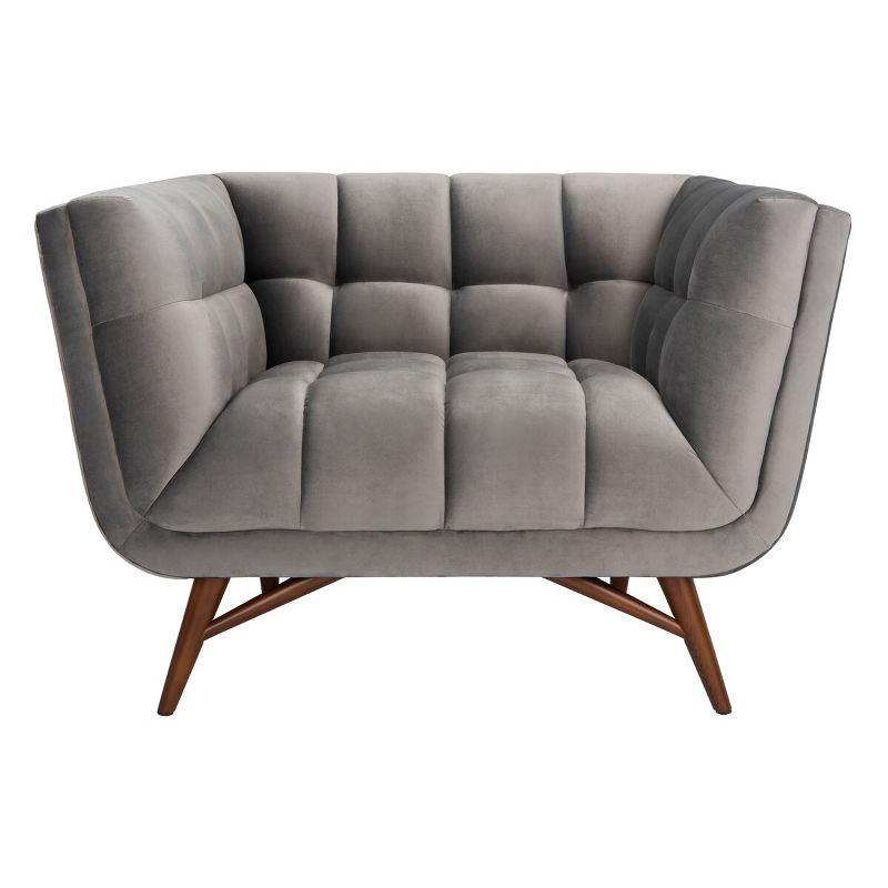 Contemporary Gray Velvet Wood Accent Chair with Tufted Design