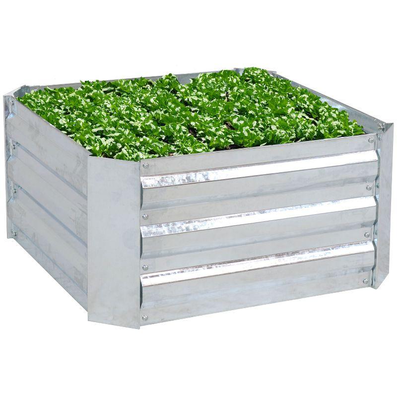 Sunnydaze Corrugated Galvanized Steel Raised Garden Bed for Plants, Vegetables, and Flowers - 24" Square x 12" H - Silver