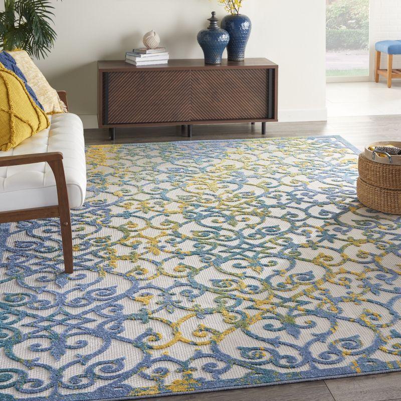 Aloha Ivory Blue Floral 9' x 12' Reversible Outdoor Rug