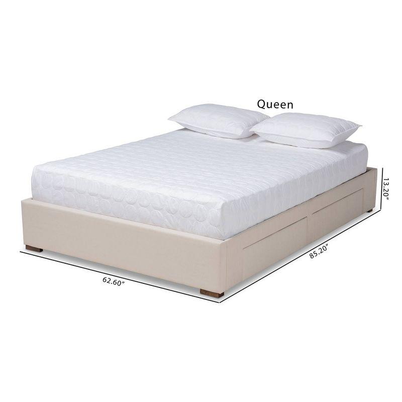 King Leni Bed Frame Beige - Baxton Studio: Storage Drawers, Polyester Upholstery, No Box Spring Required