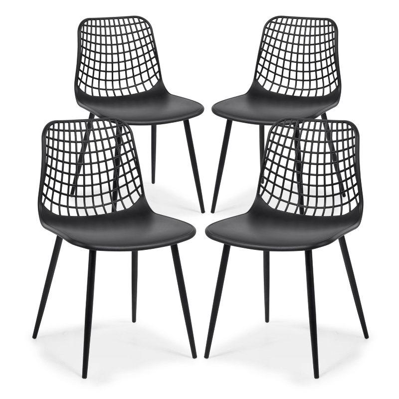 Set of 4 Black Metal Webbed Back Dining Chairs