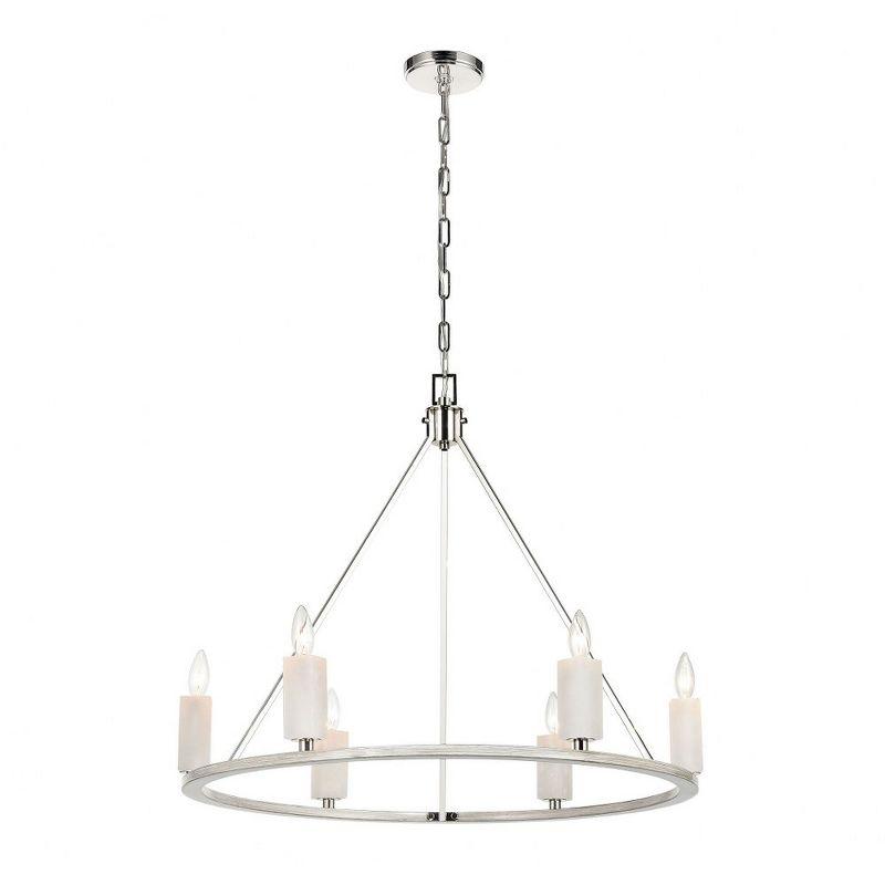 Polished Nickel and Oak 6-Light Candle Chandelier