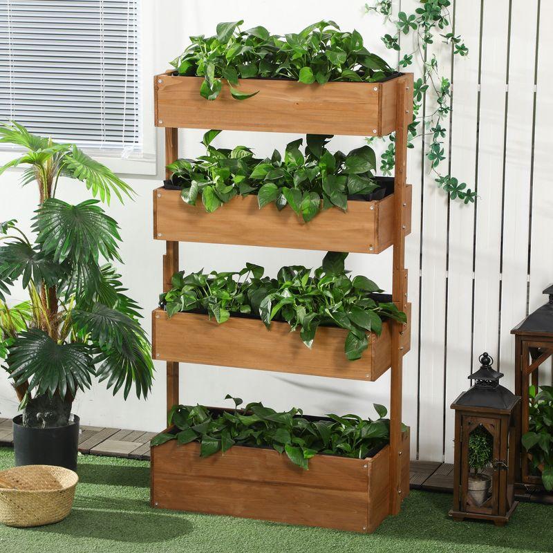 Wooden 4-Tier Self-Draining Vertical Garden Planter for Outdoor Use