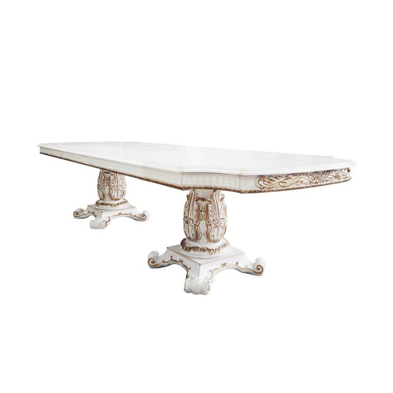 120" Vendome Dining Table Antique Pearl Finish - Acme Furniture: Double Pedestal, Gold Accents, 8 Seats