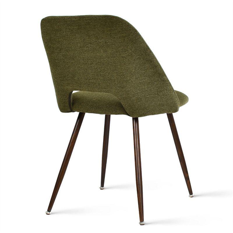 Set of 4 Olive Green Upholstered Side Chairs with Walnut Legs