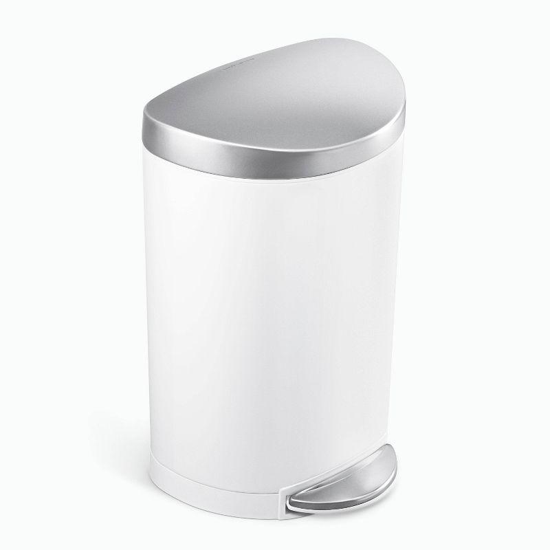 Simplehuman 6 Liter / 1.6 Gallon Semi-Round Bathroom Step Trash Can, White Steel