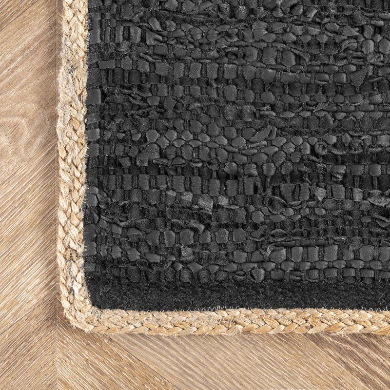 Handwoven Black Leather & Hemp 6' x 9' Flatweave Rug