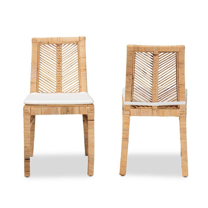 2pc Suci Rattan and Wood Dining Chair Set Natural/Brown - bali & pari: Mahogany Frame, Bohemian Style, Cushioned Seat