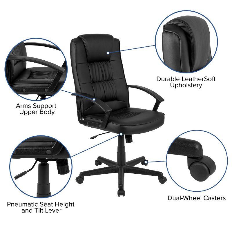 Flash Furniture Biscayne Flash Fundamentals High Back Black LeatherSoft-Padded Task Office Chair with Arms