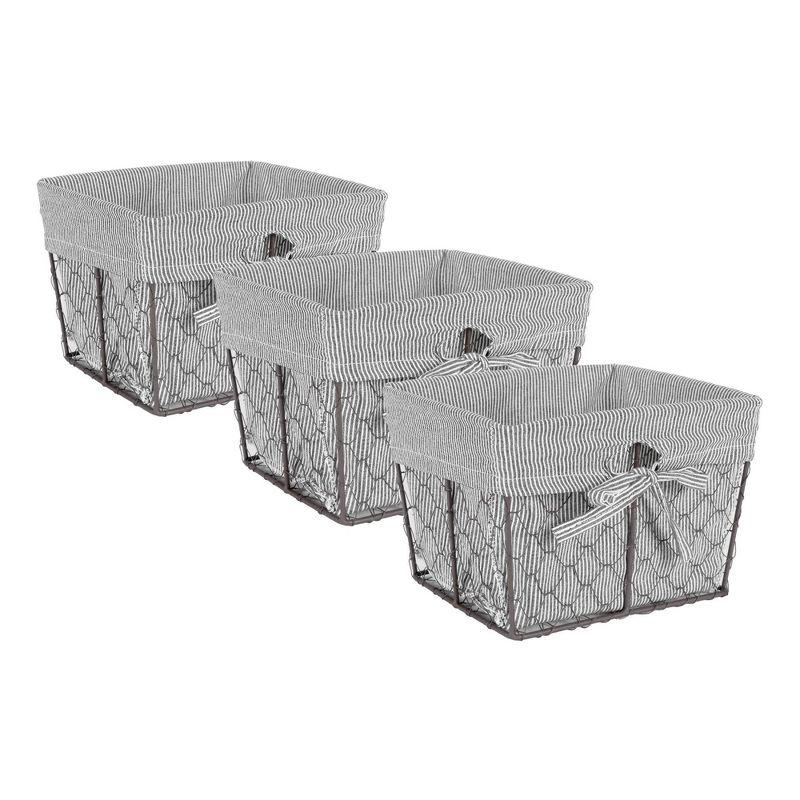 Rustic Bronze Rectangular Wire Baskets with Liners, Set of 3