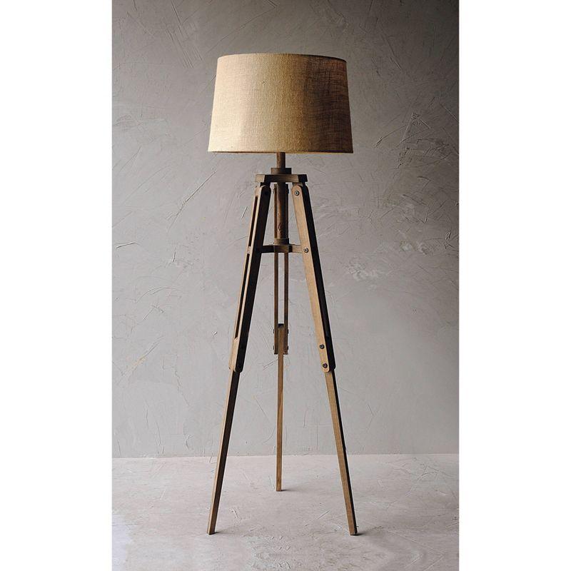 Mariner Tripod Style Wood Floor Lamp with Burlap Drum Shade Rust - Storied Home: Adjustable Height, 3-Way Switch