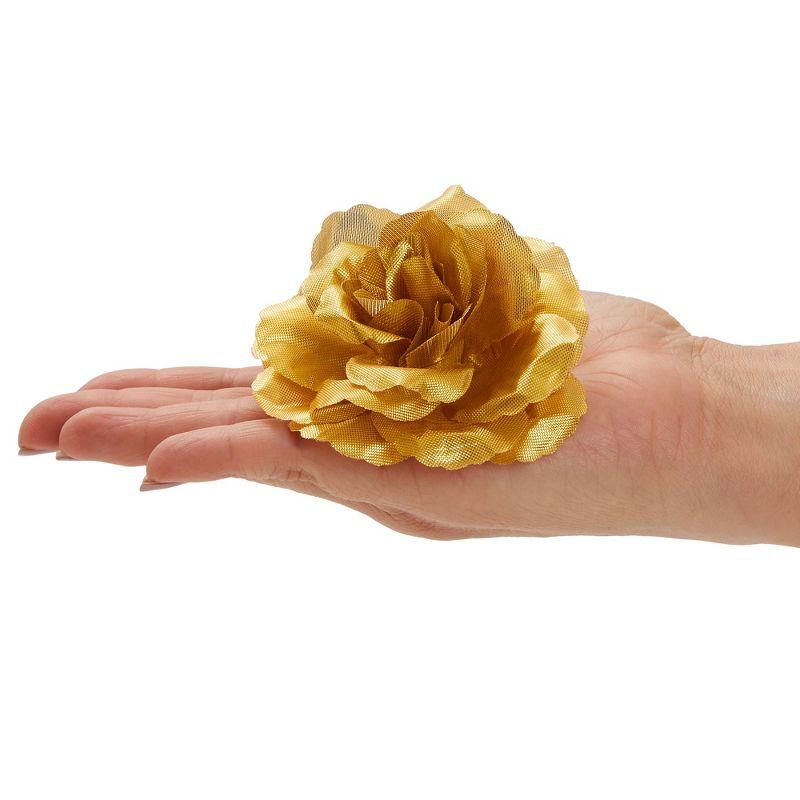 Bright Creations 50 Pack Gold Roses Artificial Flowers Bulk, 3 Inch Silk Gold Faux Flowers for Centerpiece Table Decorations