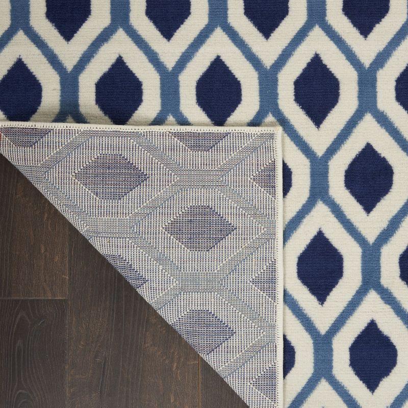 White and Navy Hexagonal Lattice 5' x 7' Synthetic Rug