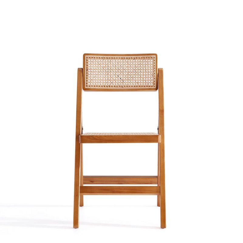 Natural Wood and Cane Folding Side Chair Set