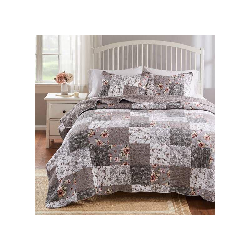 Giulia Gray and White King Microfiber Reversible Quilt Set