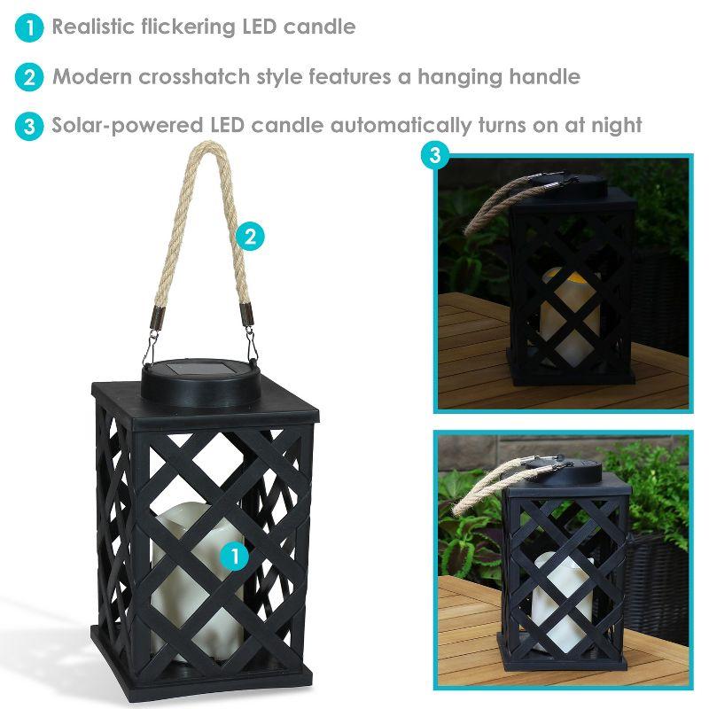 Sunnydaze Outdoor Modern Crosshatch Hanging Tabletop Solar LED Rustic Farmhouse Decorative Candle Lantern - 9"