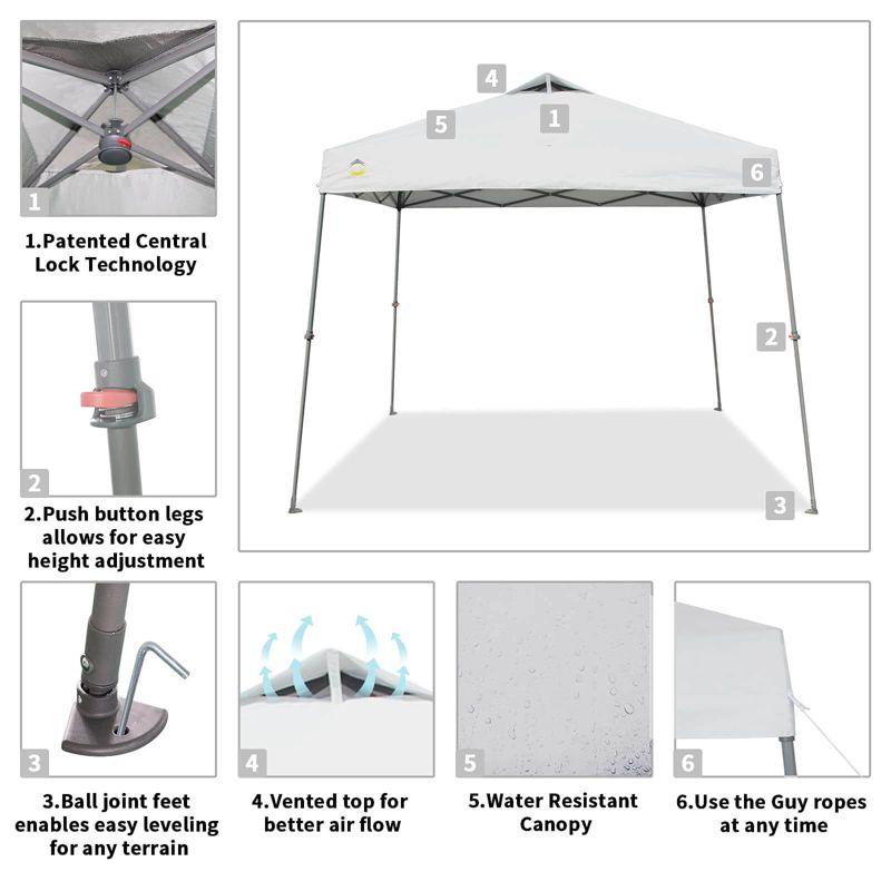 9x9 Pop Up Canopy Tent with Roller Bag – Slant Leg Outdoor Shade for Events & Camping White