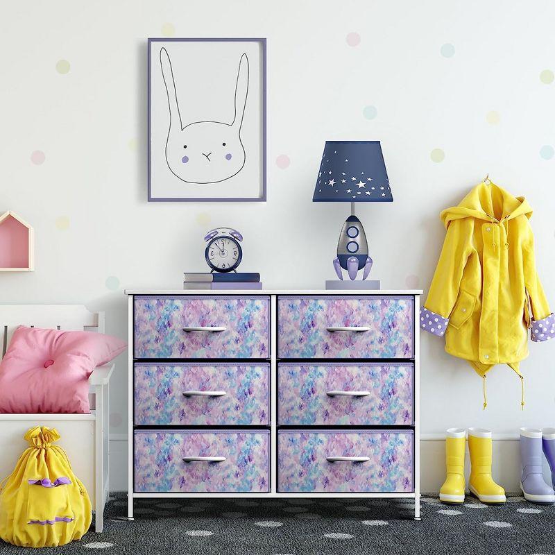 Sorbus 6 Drawers Dresser- Storage Unit with Steel Frame, Wood Top, Fabric Bins - for Bedroom, Closet, Office and more (Tie Dye Purple)