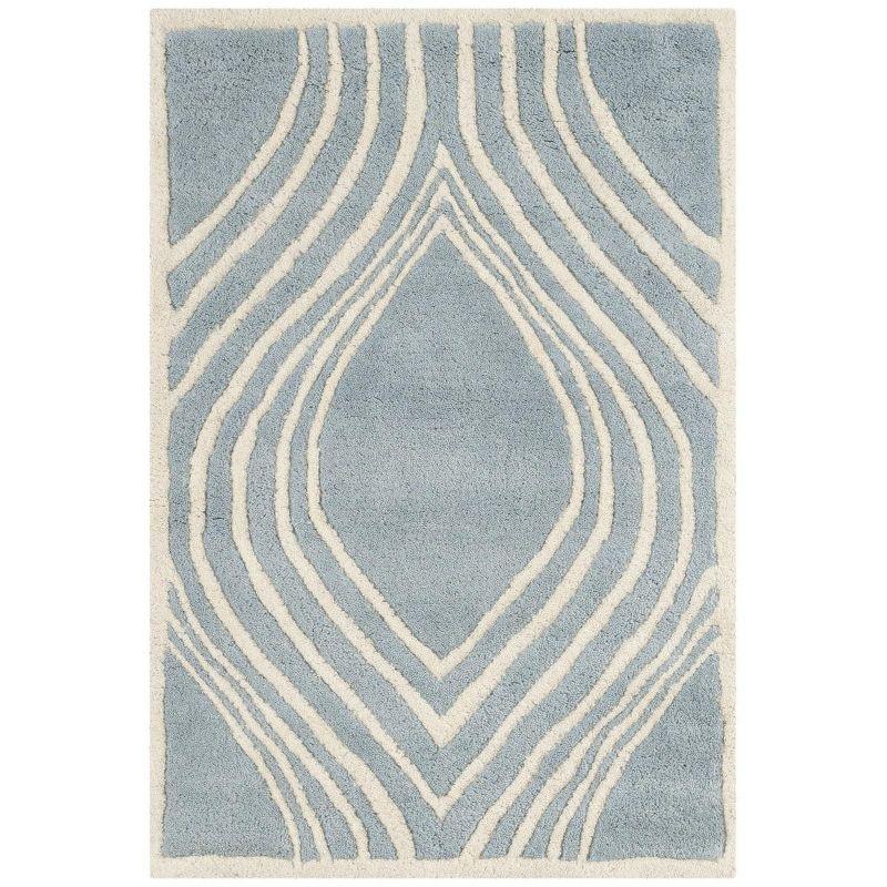 Blue and Ivory Hand-Tufted Wool 4' x 6' Area Rug