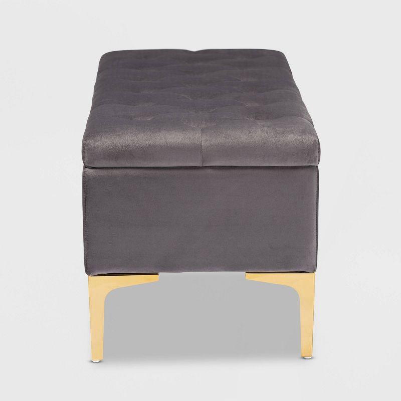 Valere Velvet Upholstered Button Tufted Storage Ottoman - Baxton Studio