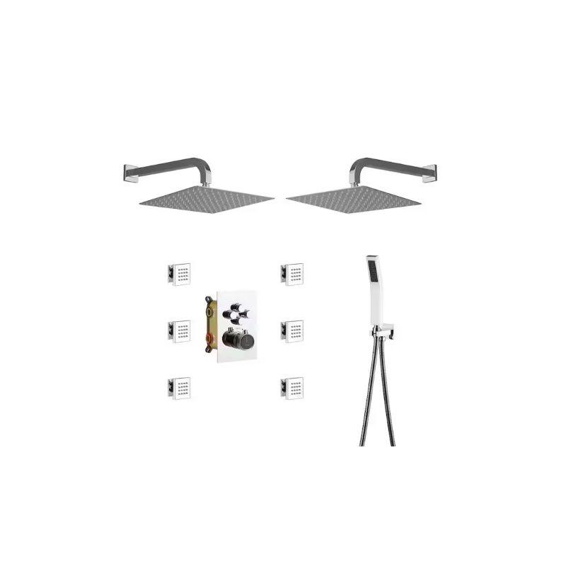 CASAINC CS6228-12CH Dual Shower Head Thermostatic Rainfall Shower System with Rough in-Valve and Shower Body Spray