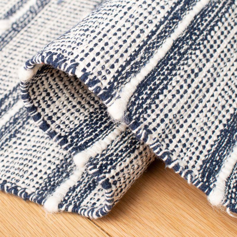 Handwoven Navy Blue Striped Kilim Square Wool-Cotton Rug