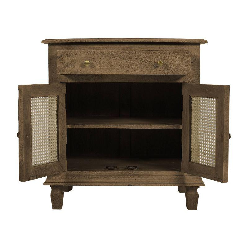 The Urban Port 30" Nightstand Table Rattan Cabinet Doors and Drawer Fronts Sandblasted Brown Mango Wood Brown