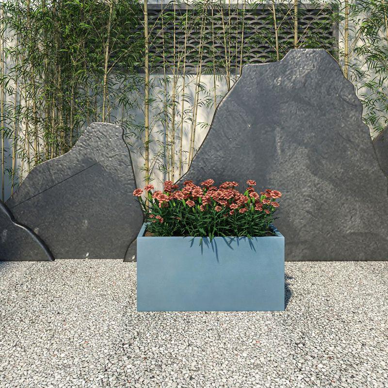 Blue Fiberstone Rectangular Planter with Drainage Holes