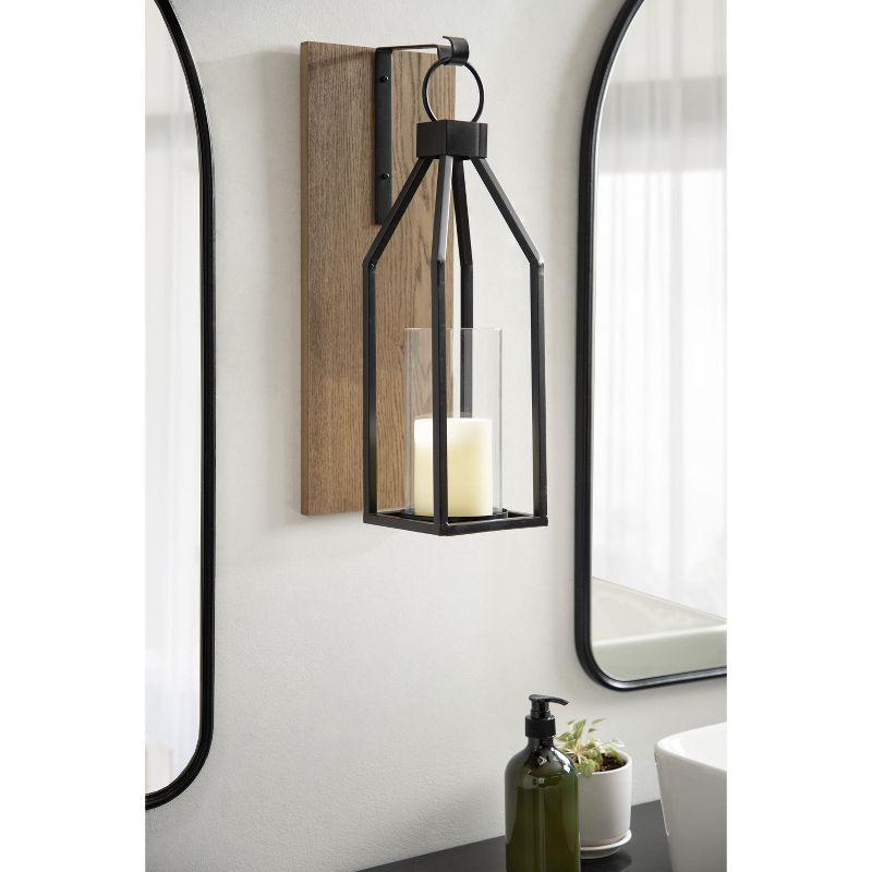 Kate and Laurel Oakly Rectangle Wood Wall Sconce, 7x18, Rustic Brown