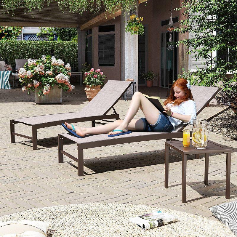 3pc Outdoor Aluminum Lounge Set Beige - Crestlive Products: Patio Set with Chaise Lounges & Table, Weather-Resistant