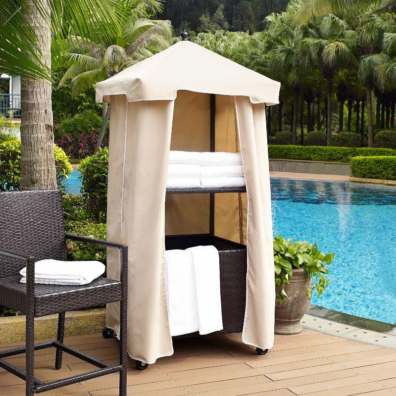 Palm Harbor Outdoor Wicker Towel Valet with Sand Cover and Wheels