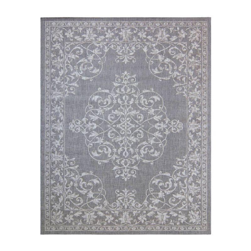 Paseo Ryoan Gray/Silver Traditional Medallion Flatweave Indoor/Outdoor Area Rug