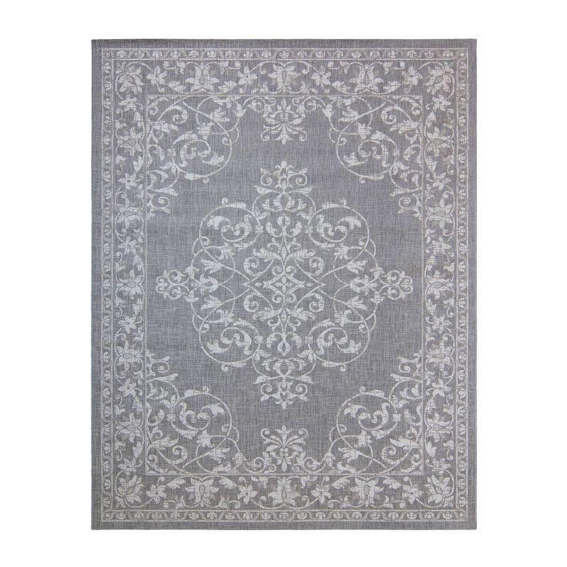 Gray and Cream Synthetic Flat Woven Reversible Rug, 5' x 7'