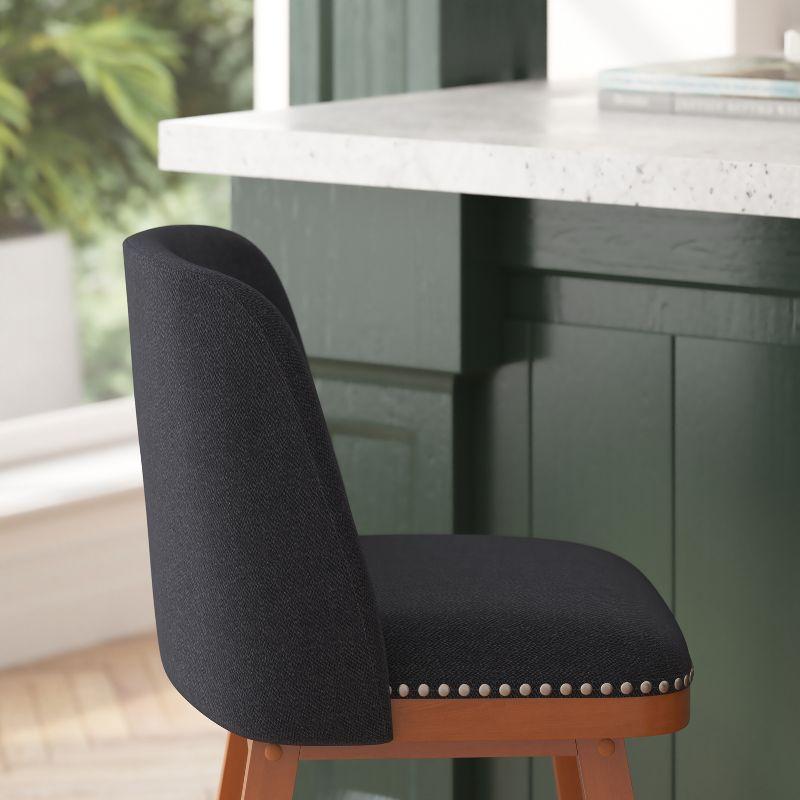 Merrick Lane Set of 2 Charcoal Faux Linen Upholstered 24" Counter Stools with Nail Head Accent Trim and Walnut Wood Frames