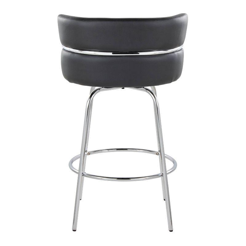 LumiSource Set of 2 Cinch-Claire Counter Height Barstools Chrome/Black: Swivel, Upholstered Velvet, Footrest