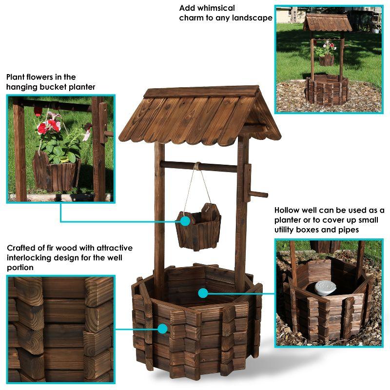 SunnyDaze Decor Wishing Well 24.5" x 22" x 45" Octagon Brown Wooden Outdoor Planter with Bucket