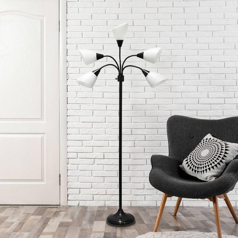 67" Contemporary Multi 5-Head Adjustable Gooseneck Floor Lamp Black - Simple Designs