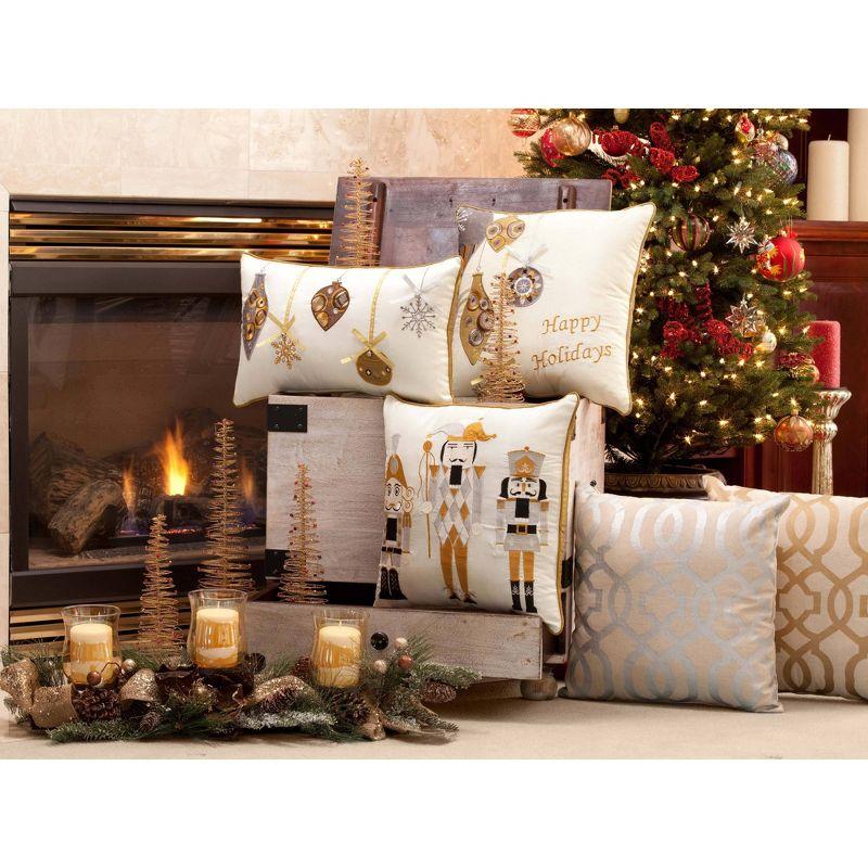 16.5"x16.5" Indoor Christmas Nutcrackers Square Throw Pillow White/Gold - Pillow Perfect: Embroidered, Festive Decor