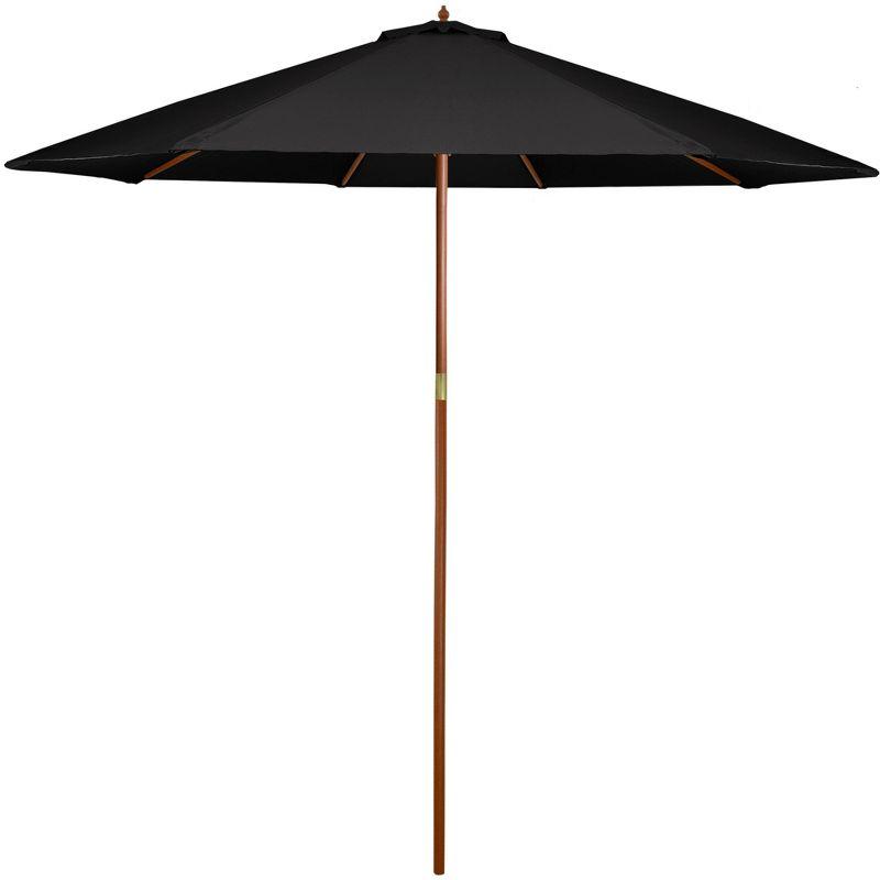 8.5ft Black Octagon Outdoor Umbrella with Wooden Pole