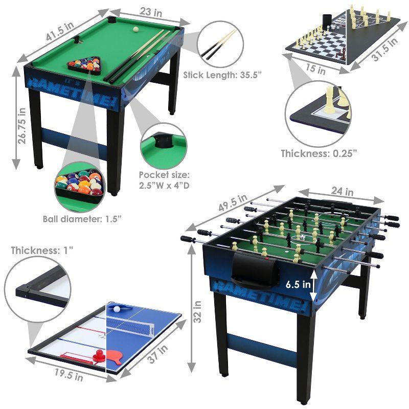 Sunnydaze Multi-Game Table with Billiards, Hockey, Foosball, Ping Pong, Shuffleboard, Chess, Cards, Checkers, Bowling, and Backgammon - Game Time Blue