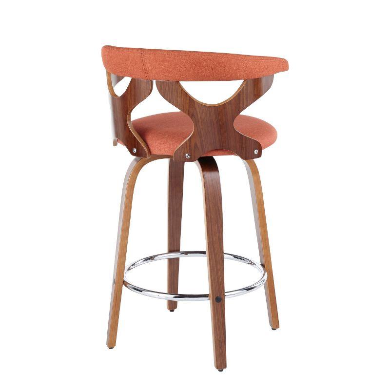 Set of 2 Gardenia Mid-Century Modern Counter Height Barstools Orange - Lumisource: Swivel, Wood & Metal Frame, Polyester Upholstery